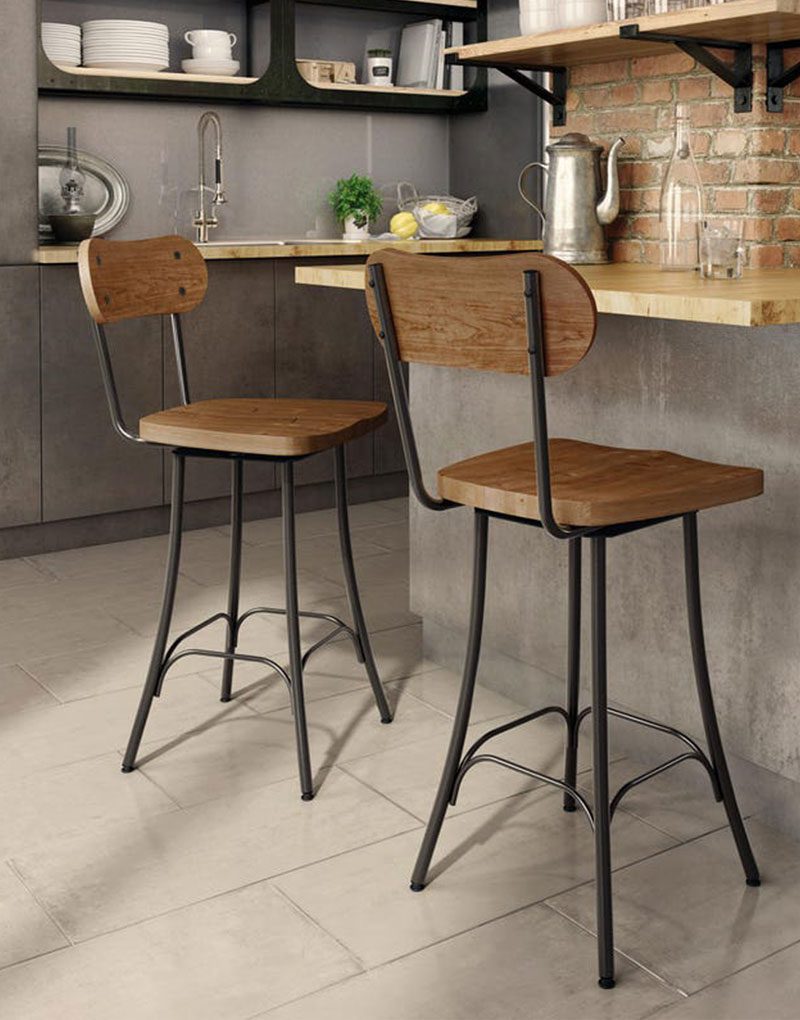 High Quality Arden Branch Bean Industrial Modern Barstool with a Wooden Seat and wood Back for businesses