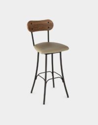 Arden Branch Bean Industrial Barstool with a upholstered cushion seat and wood back for counter height seating inside bar or restaurant