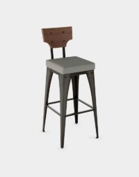 Arden Branch George Industrial Stool with a grey upholstered Cushion Seat and harley black metal finish for restaurant counter dining