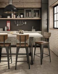 Arden Branch George Industrial Stool with a wood Seat and harley metal finish for interior restaurant design