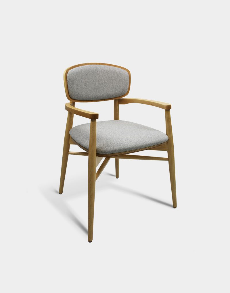 side harlow armchair wooden resturant modern chair with gray upholstered seating